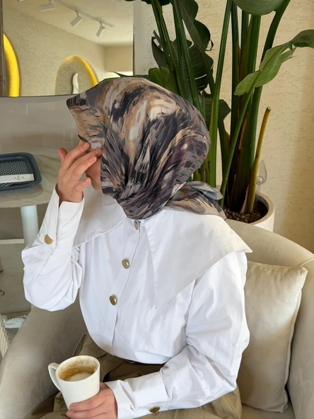 Pamuklu Soft Lara Desen Eşarp-Antrasit - Resim 6