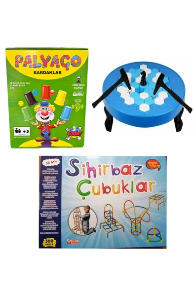TİFOYS Sihirbaz Çubuk , Buz Kırma , Palyaço Bardak ( 3 Parça ) Aile Etkinlik Oyun Seti ürün görseli 1