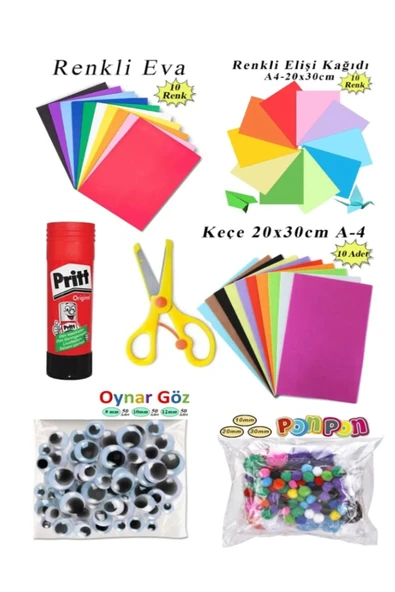TİFOYS Etkinlik Seti 7 li 1 Paket Okul Öncesi Gelişim Seti Keçe Oynar Göz Elişi Kağıdı Evaa ürün görseli 1