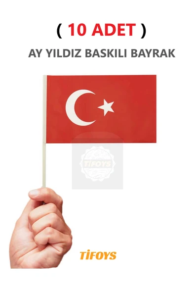 TİFOYS ( 10 Adet ) Küçük Boy Bayrak Çıtalı Kağıt Türk Bayrağı ürün görseli 1