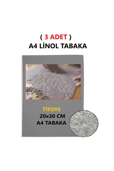TİFOYS ( 3 Adet ) Linol Tabaka Levha 2,5 mm A4 Boyutunda 1. Kalite Linol Muşamba Gri ürün görseli 1
