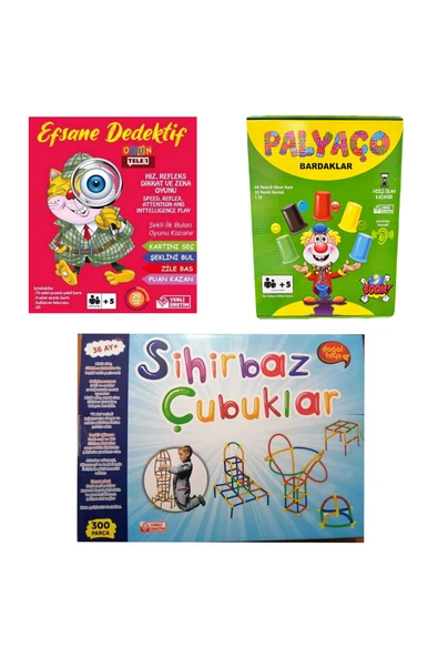 TİFOYS Sihirbaz Çubuk , Efsane Dedektif , Palyaço Bardak ( 3 Parça ) Aile Etkinlik Oyun Seti ürün görseli 1