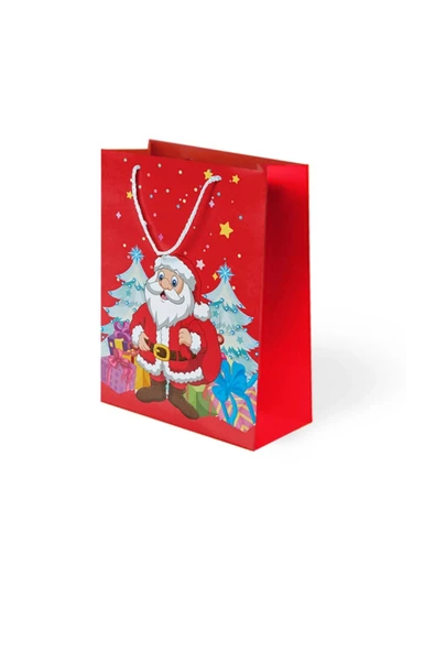 TİFOYS Yılbaşı Temalı Noel Baba Karton Çanta 25x30x9 cm 10 Adet ürün görseli 1