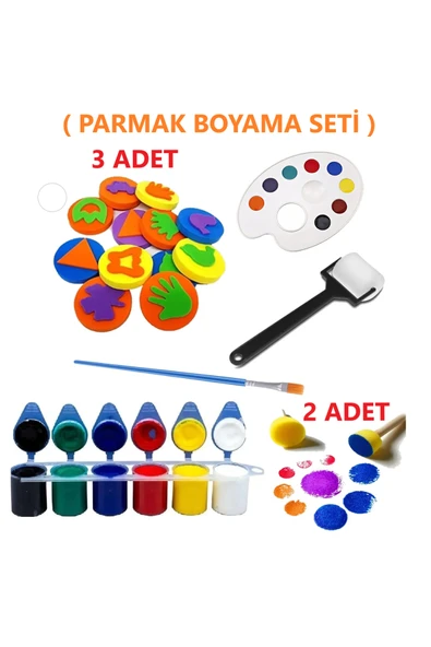 TİFOYS 6x25 ml Parmak Boyası, 3 Adet Eva Baskı, Ponpon Fırça, Sünger Rulo, Palet, Fırça Çocuk Boyama Seti ürün görseli 1