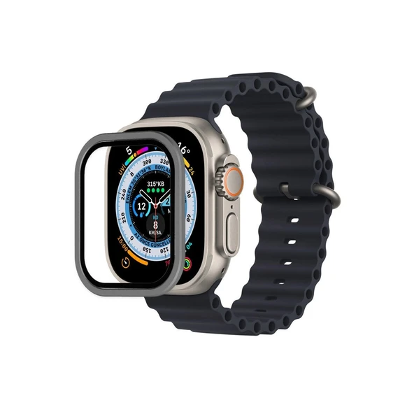 Watch Ultra 49mm Alüminyum Kasa Cam Ekran Koruyucu - Gri ürün görseli 1