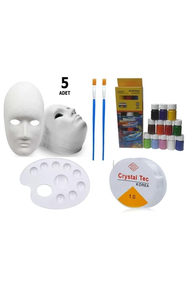 TİFOYS 5 Adet Karton Maske , Akrilik Boya , Resim Fırçası, Resim Paleti , Lastikli Misina , Eğitici Boyama ürün görseli 1
