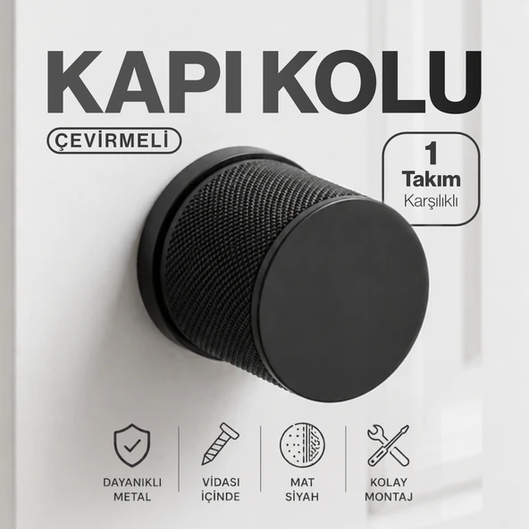 (1 Takım-Çift) Rock-O Mat Siyah Karşılıklı Oda Kapı Kolu Dayanıklı Metal Çevirmeli Kapı Kolu ürün görseli 1