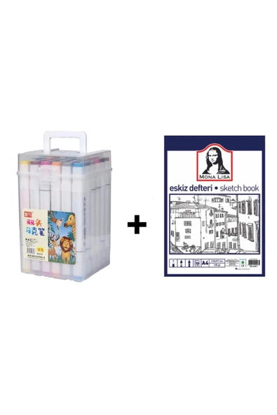 TİFOYS 36'lı Çift Taraflı Art Marker Keçeli Kalem Seti Kutulu + Mona Lisa Eskiz Defteri A4 50 Yaprak 120GR. ürün görseli 1