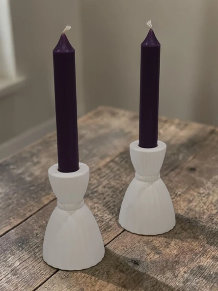 Modern Beyaz Şamdan Mumluk 2’li Set, Dekoratif Salon Aksesuarı, Masa Dekoru, Hediyelik ürün görseli 1