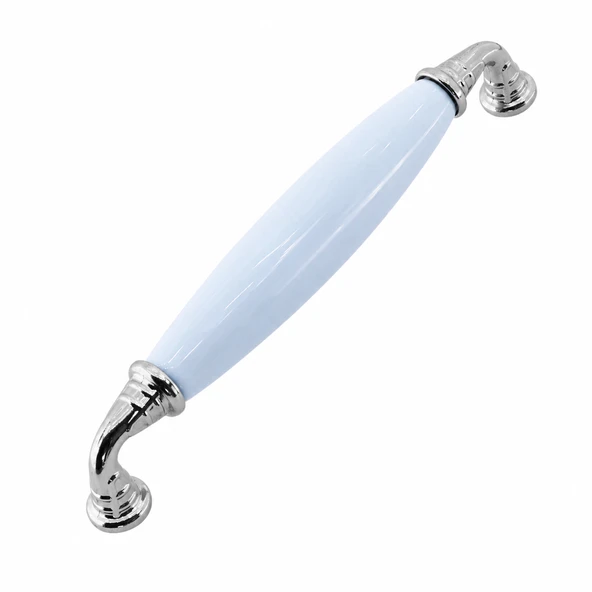Helen Mavi Porselen Krom Kulp 128 mm 12.8 cm Mobilya Çekmece Dolabı Dolap Kapak Kulplar Kulb Kulpu ürün görseli 1