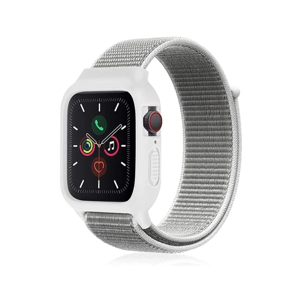 Watch 38mm Hasırlı Cırtcırtlı Kasalı Kordon (saat Değildir) - Beyaz ürün görseli 1