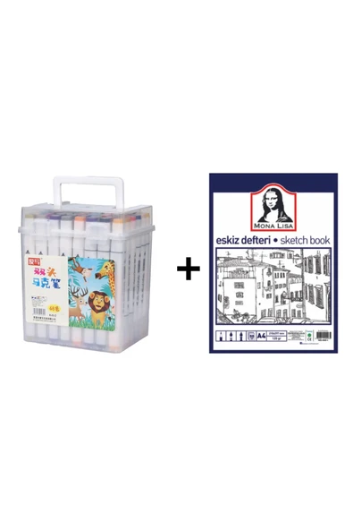 TİFOYS 48'li Çift Taraflı Art Marker Keçeli Kalem Seti Kutulu + Mona Lisa Eskiz Defteri A4 50 Yaprak 120GR. ürün görseli 1