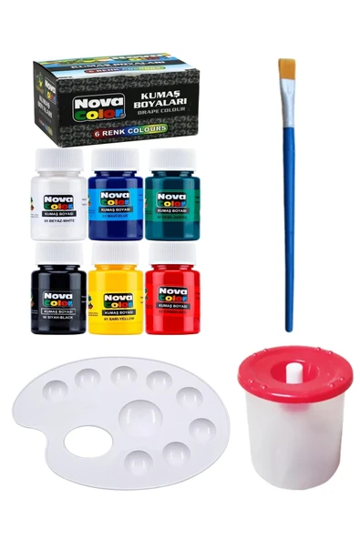 TİFOYS 6x30 ml Kumaş Boyası , Resim Fırçası , Resim Paleti , Sulu Boya Kabı ürün görseli 1