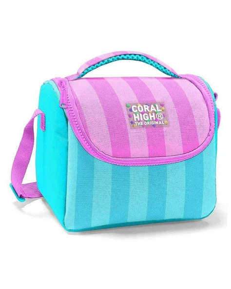Coral High Turkuaz Pembe Çizgili Desenli Thermo Beslenme Çantası 11787 ürün görseli 1