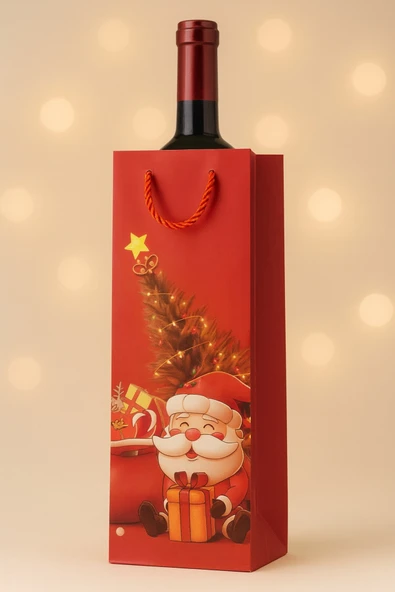 TİFOYS ? 12 × 35 cm Lüks Varaklı Yılbaşı Hediyelik Şarap Çantası ürün görseli 1