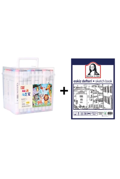 TİFOYS 80'li Çift Taraflı Art Marker Keçeli Kalem Seti Kutulu + Mona Lisa Eskiz Defteri A4 50 Yaprak 120GR. ürün görseli 1