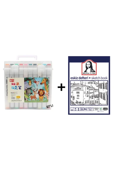 TİFOYS 60'lı Çift Taraflı Art Marker Keçeli Kalem Seti Kutulu + Mona Lisa Eskiz Defteri A4 50 Yaprak 120GR. ürün görseli 1