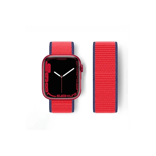 Watch 38mm Hasırlı Cırtcırtlı Kordon (saat Değildir) - Lacivert-kırmızı ürün görseli 1