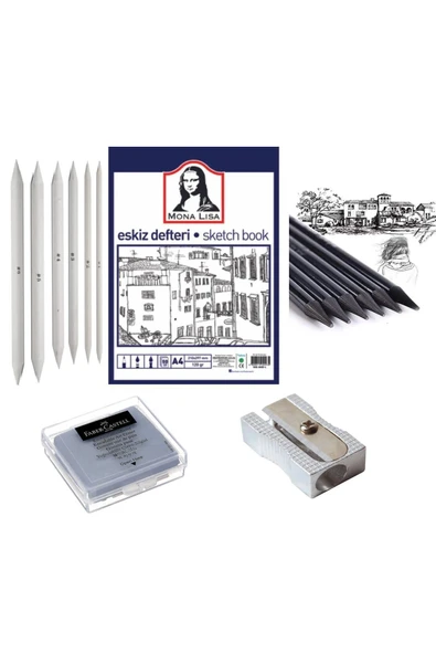 TİFOYS Eskiz Çizim Seti ,a4 Eskiz Defteri , 6lı Kömür Kalem , 6lı Pastel Dağıtıcı ,hamur Silgi , Açacak ürün görseli 1