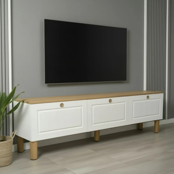 Zenith Membran MDF Kapaklı Modern TV Ünitesi - Beyaz ürün görseli 1