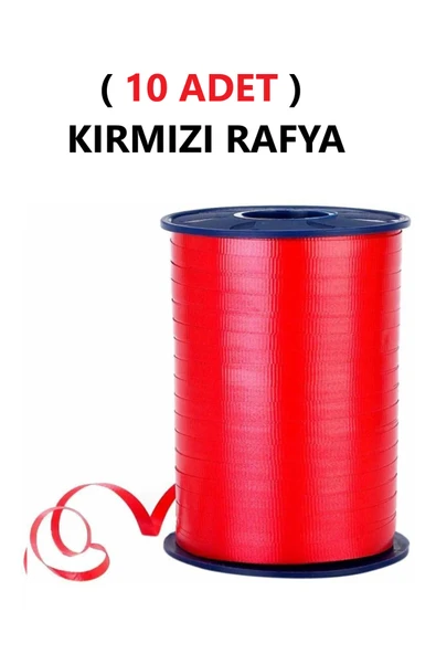 TİFOYS ( 10 Adet ) 200 Metre Rabant Kırmızı Rafya Şerit Kurdele ürün görseli 1