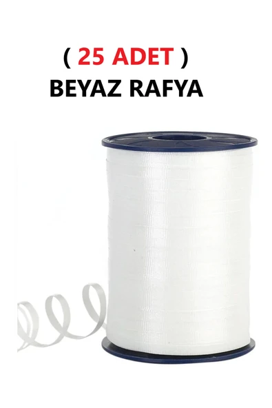 TİFOYS ( 25 Adet ) 200 Metre Rabant Beyaz Rafya Şerit Kurdele ürün görseli 1