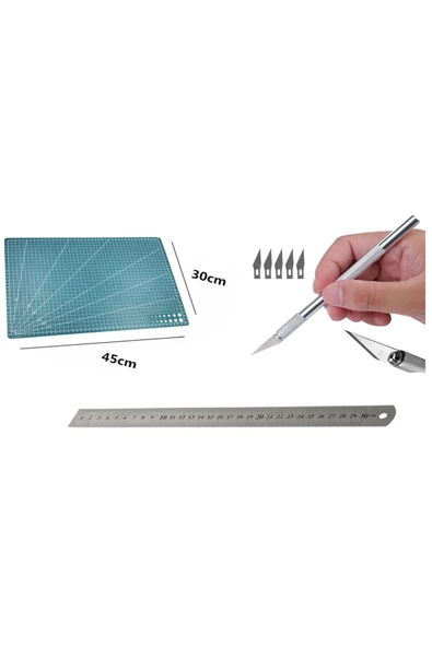 TİFOYS A3 Kesim Matı (30x45 cm) , Kretuar Bıçağı , Metal Cetvel 30 Cm ürün görseli 1