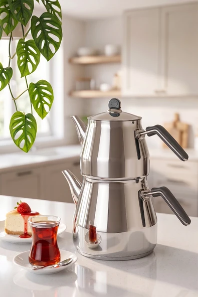 Porsima 1027 Prizma Bakalit Metal Kulp Mega Boy Paslanmaz Çelik Çaydanlık Takımı Antrasit - 2,20-4 Lt ürün görseli 1