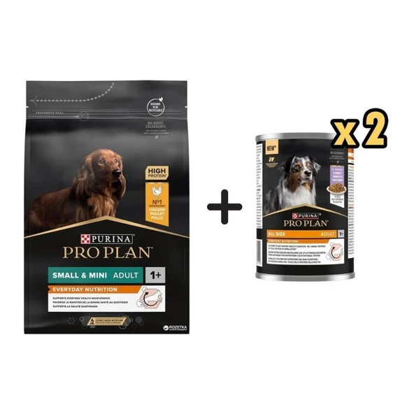 Pro Plan Tavuklu Küçük Irk Köpek Maması 3 Kg + 2 Adet Pro Plan Everyday Nutrition Hindili Köpek Konservesi 400 Gr ürün görseli 1