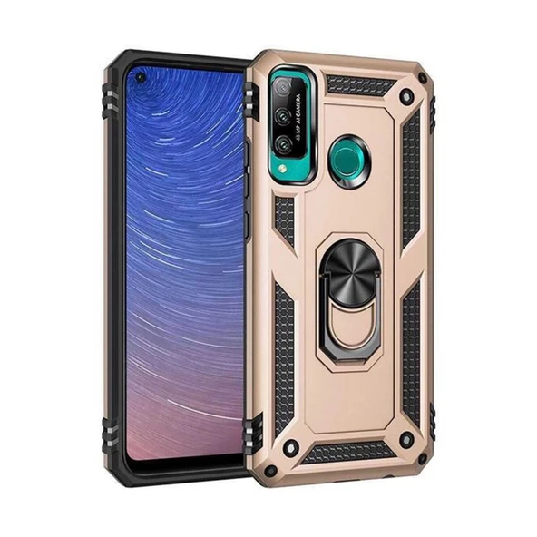 Huawei P40 Lite E Kılıf Sofya Yüzüklü Kapak - Gold ürün görseli 1