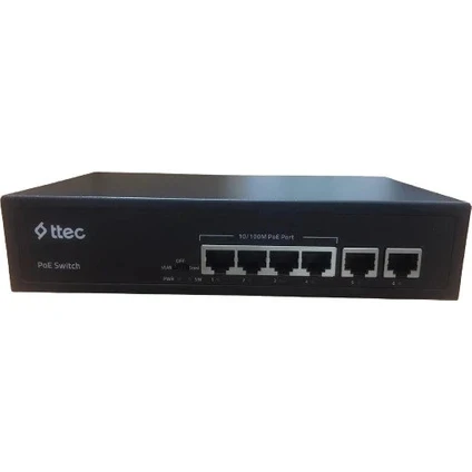 Ttec 0665P 6 Port 10/100 Mbps PoE Switch ürün görseli 1