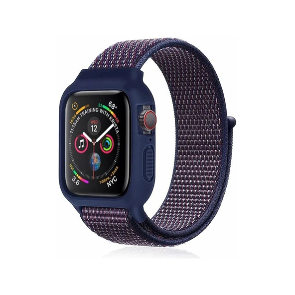 Watch 38mm Hasırlı Cırtcırtlı Kasalı Kordon - Lacivert-mürdüm ürün görseli 1