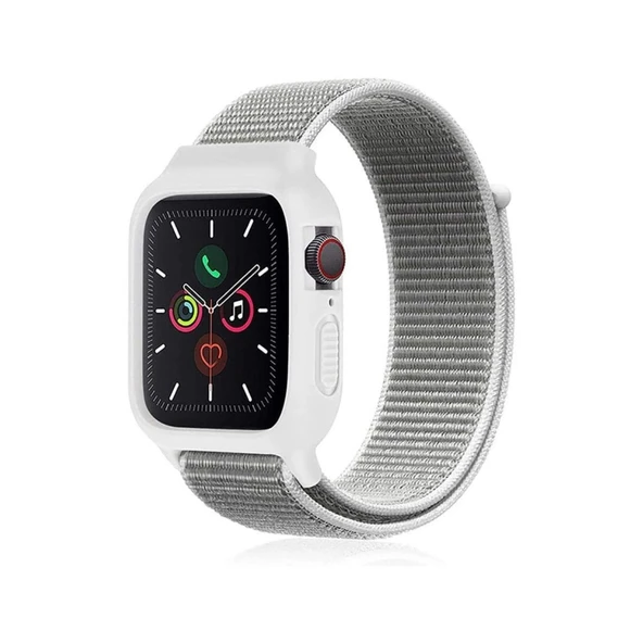 Watch 38mm Hasırlı Cırtcırtlı Kasalı Kordon - Beyaz ürün görseli 1