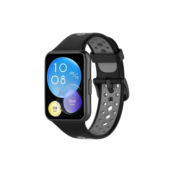 Huawei Watch Fit 2 Spor Delikli Kordon - Siyah-gri ürün görseli 1
