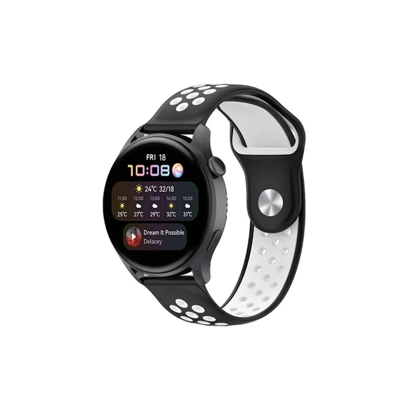 Watch 20mm Spor Delikli Kordon - Siyah-beyaz ürün görseli 1