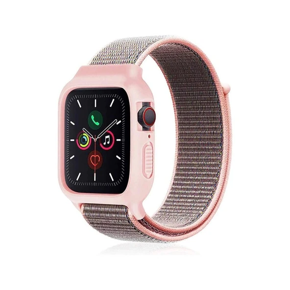 Watch 38mm Hasırlı Cırtcırtlı Kasalı Kordon - Pembe ürün görseli 1