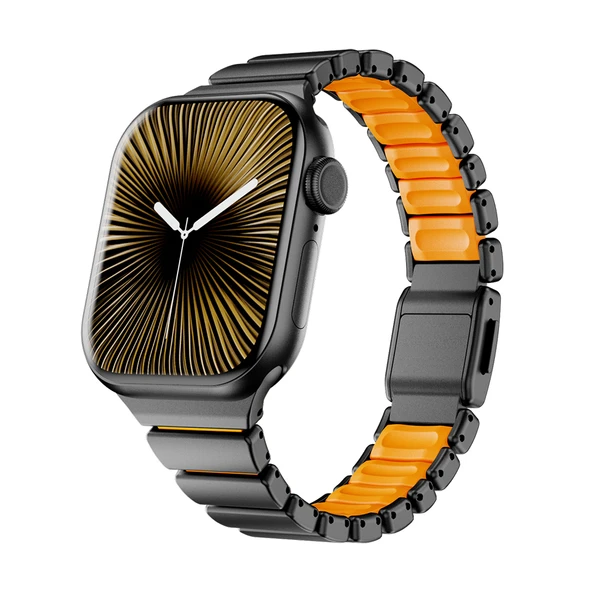 Apple Watch 7 41mm Uyumlu Kordon Premium Metal Kasa Silikon İç Kısım Tasarım ürün görseli 1