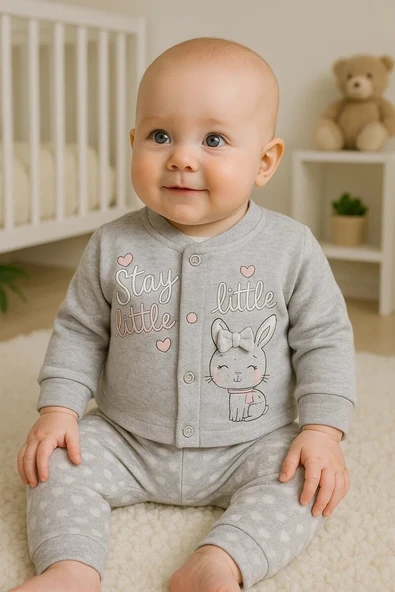 Stay Little Puan Desenli 3'lü Hırkalı Kız Bebek Takım ürün görseli 1
