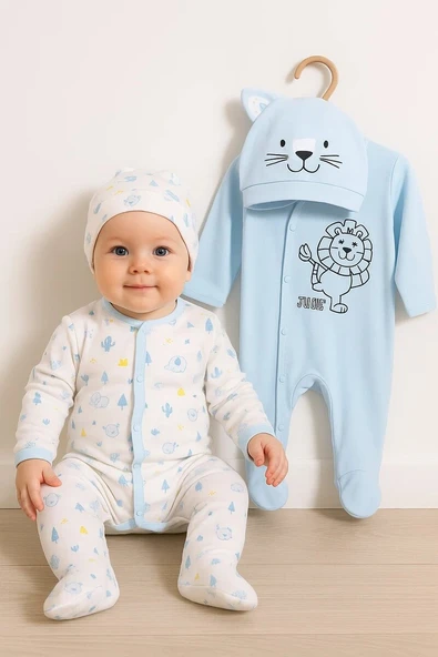 Mini Jungle Aslan Desenli Erkek Bebek 4'lü Tulum Seti ürün görseli 1