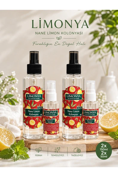 LIMONYA Nane Limon Kolonyası 150 ml + 50 ml Set | 80° Ferahlatıcı Sprey Kolonya ürün görseli 1