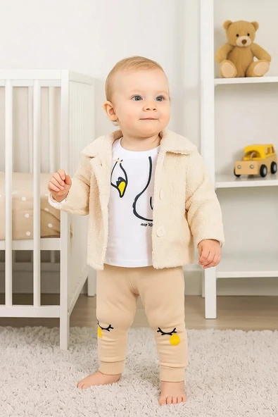 Peluş Hırkalı 3 Lü Kız Bebek Takım ürün görseli 1