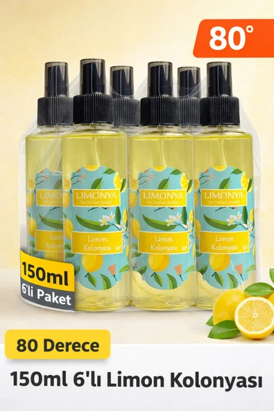 LIMONYA 80° Limon Kolonyası 150 ml Sprey – 6’lı Paket | Ferahlatıcı Limon Kokusu ürün görseli 1
