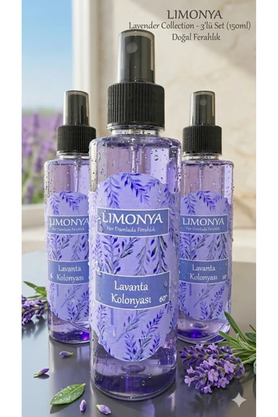 LIMONYA 3'lü Lavanta Kolonyası Seti - 150 ml x 3 Adet - Sprey Başlıklı Fırsat Paketi ürün görseli 1