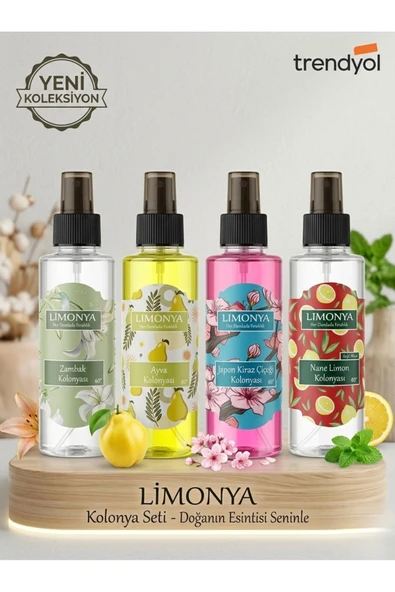 LIMONYA Premium 4'lü Kolonya Paketi Özel Aroma Serisi - 60 Derece & 80 Derece Karma Set ürün görseli 1