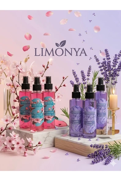 LIMONYA Japon Kiraz Çiçeği&Lavanta Kolonyası 150 ml 3’lü Set 60° Sprey Kalıcı Ferah Koku Ekonomik Paket ürün görseli 1