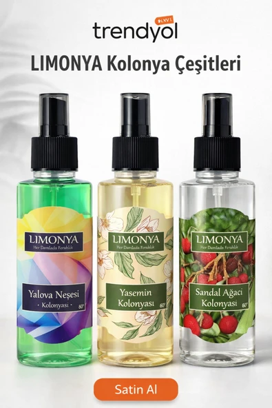 LIMONYA 3’lü Kolonya Seti 60° Spreyli – Yalova Neşesi, Yasemin, Sandal Ağacı ürün görseli 1