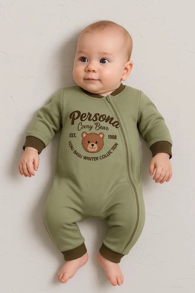 Persona Bear Nakışlı % 100 Pamuk Erkek Bebek Tulum ürün görseli 1