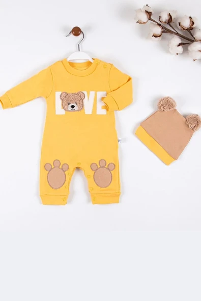 Love Bear Nakışlı % 100 Pamuk Erkek Bebek Tulumu ürün görseli 1