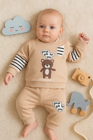 Gift For You Desenli 2'li % 100 Pamuk Erkek Bebek Takımı ürün görseli 1