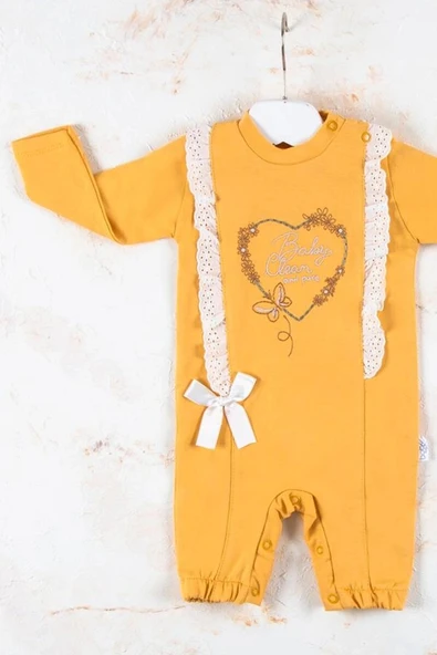 Love Kalp Nakışlı % 100 Pamuk Kız Bebek Tulumu ürün görseli 1